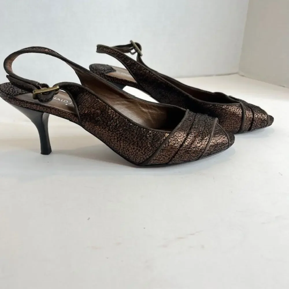 Donald J Pliner Size 8.5 Brown Cracked Metallic Kitten Heels